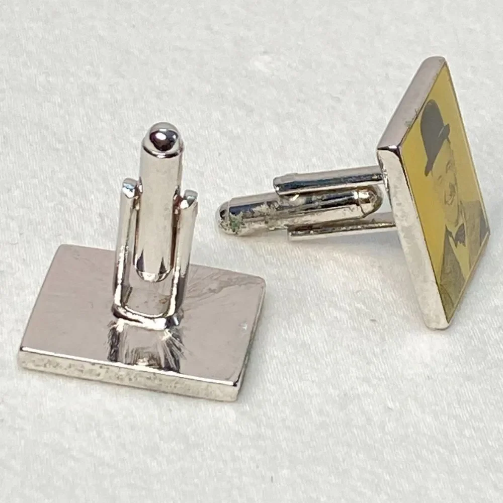 💎Laurel And Hardy Photos Face Cuff Links In Silver Tone Metal Toggle Posts